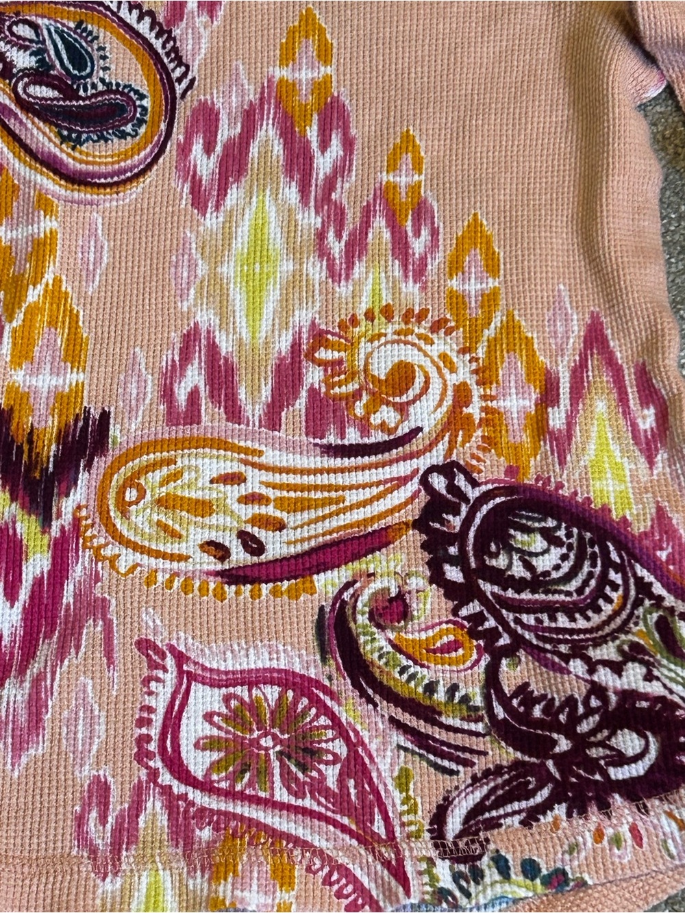 Sundance Waffle Knit Paisley Thermal Top Small 100% Cotton Boho - Picture 3 of 8